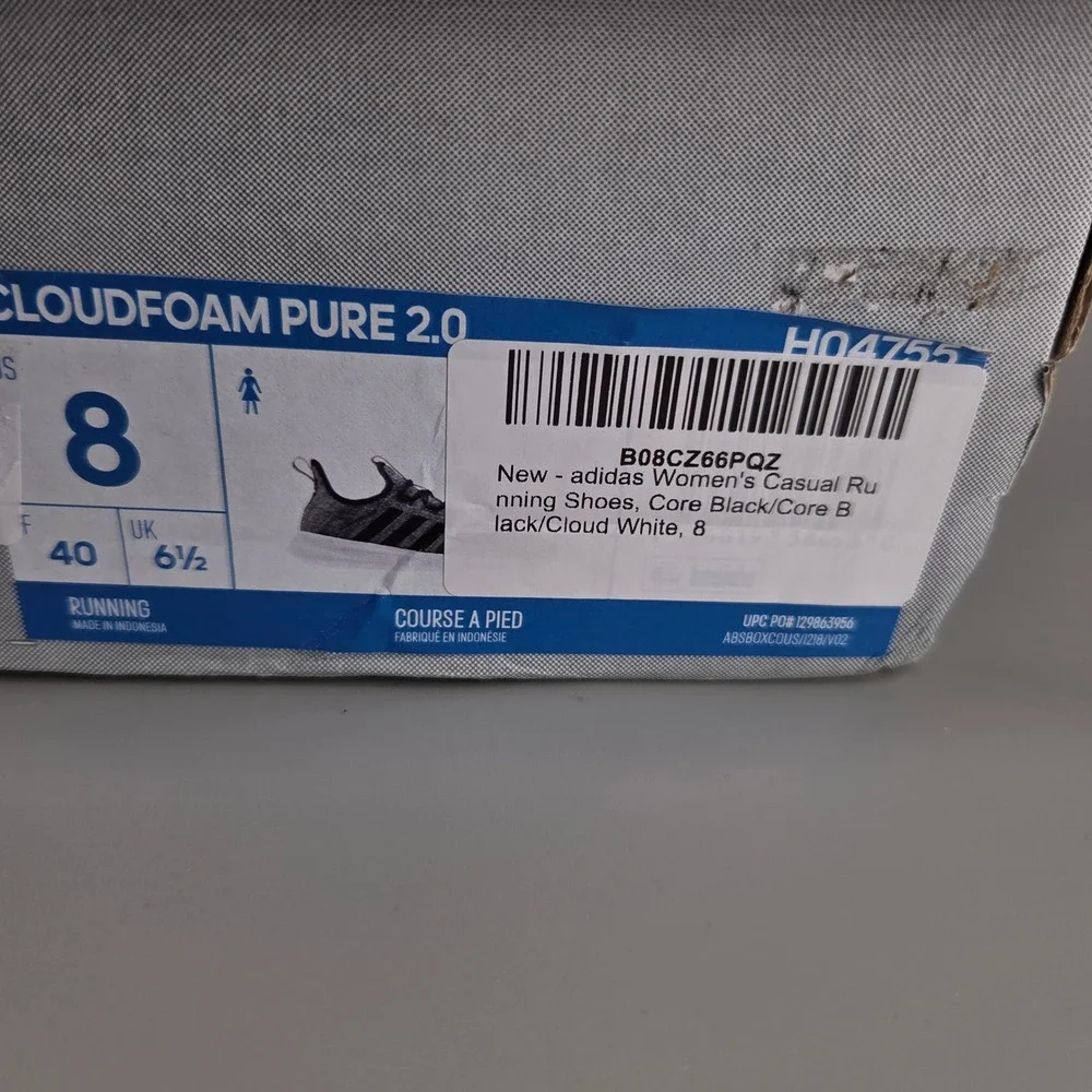 Adidas Cloudfoam Pure 2.0 Running Shoes Womens 8.5 Black White Knit H04755